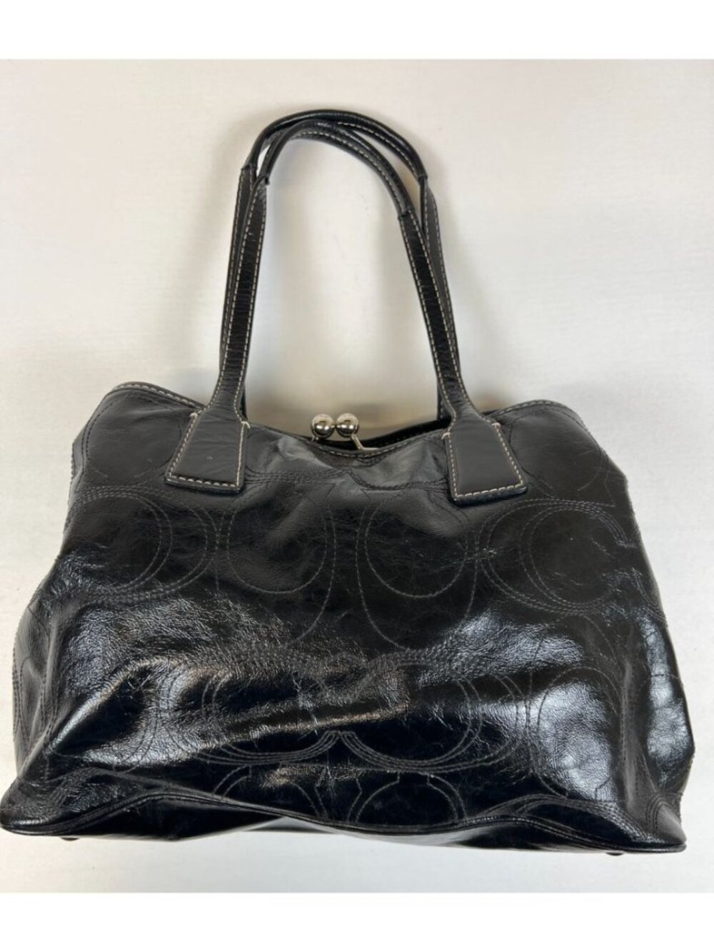 Coach Signature Stitch Frame Carryall Black Patent Leather Bag F15658 - Picture 2 of 16